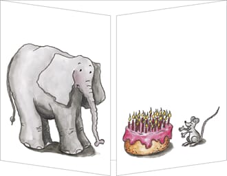 Klaffekort Elefant,mus og kake