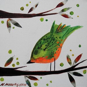 Dobbelt kort, 155x155, Nikki Monaghan, Orange and Green Bird