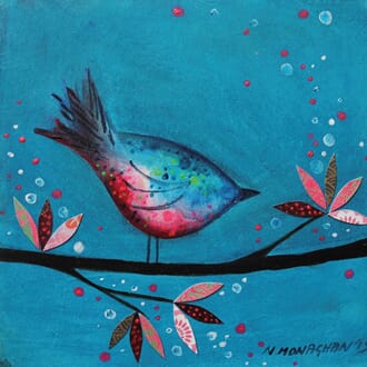 Dobbelt kort, 155x155, Nikki Monaghan, Pink Leaves