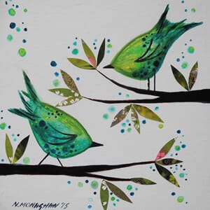 Dobbelt kort, 155x155, Nikki Monaghan, Two Green Birds