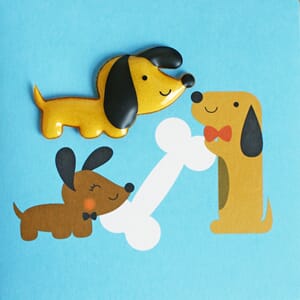 Kort, 120 x 120 mm. Jelly Moulds m/magnetfigur, hunder