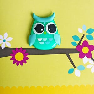 Kort, 120 x 120 mm. Jelly Moulds m/magnetfigur, ugle