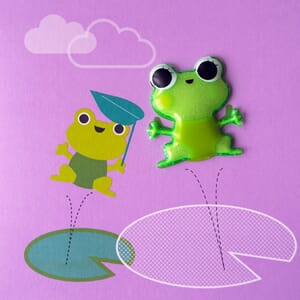 Kort, 120 x 120 mm. Jelly Moulds m/magnetfigur, frosk