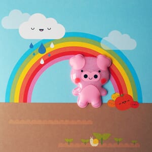 Kort, 120 x 120 mm. Jelly Moulds m/magnetfigur, gris