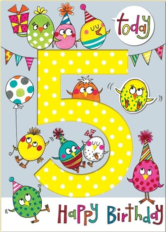 Doble kort 178x126, Wonderland, Age 5 Party Birds