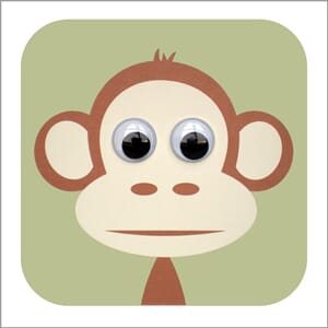 Doble kort 110x110, bevegelige øyne, Wobbly Eyed, ape