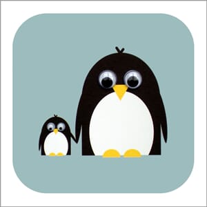 Doble kort 110x110, Wobbly Eyed, pingviner