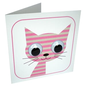 Doble kort 110x110,Wobbly Eyed, Stripey Cat, pink