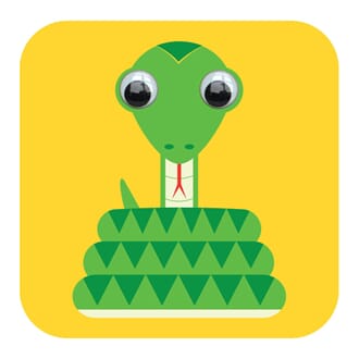 Dbl kort 110x110, Wobbly Eyed, Solomon Snake