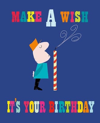Kort, Ink Press m/farget bakgrunn, `Make a Wish`
