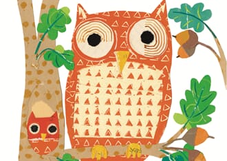 Enkelt kort  Art Press,148x105, Oaktree Owls
