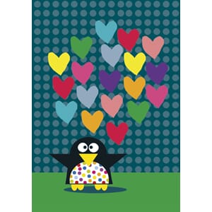 Postkort 10x15cm, Correspondances, pingvin med hjerter