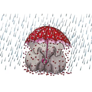 Postkort 10x15cm, Correspondances, elefanter/paraply